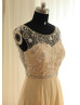 Beaded Champagne Chiffon Keyhole Back Elegant Prom Dress